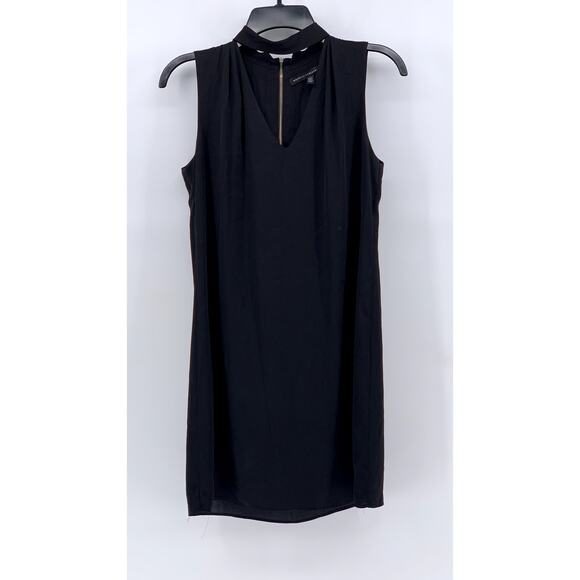 WHITE HOUSE BLACK MARKET Women's Black V-Neck Chocker Sleeveless Mini Dress SZ 2 - Picture 2 of 11